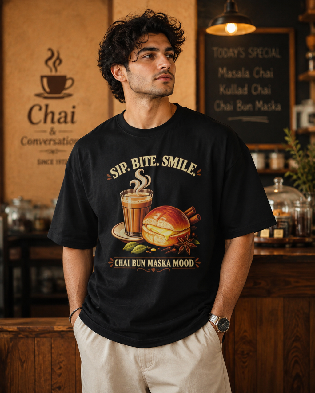 Chai Sip Bite Oversized Graphic T-Shirt