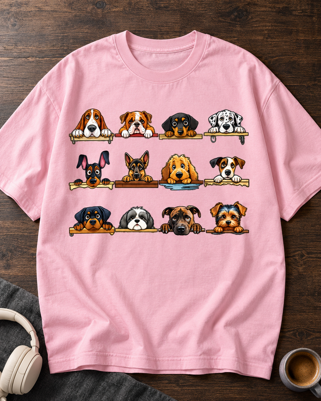 Dog Breeds Shelf baby pink oversized graphic T-shirt