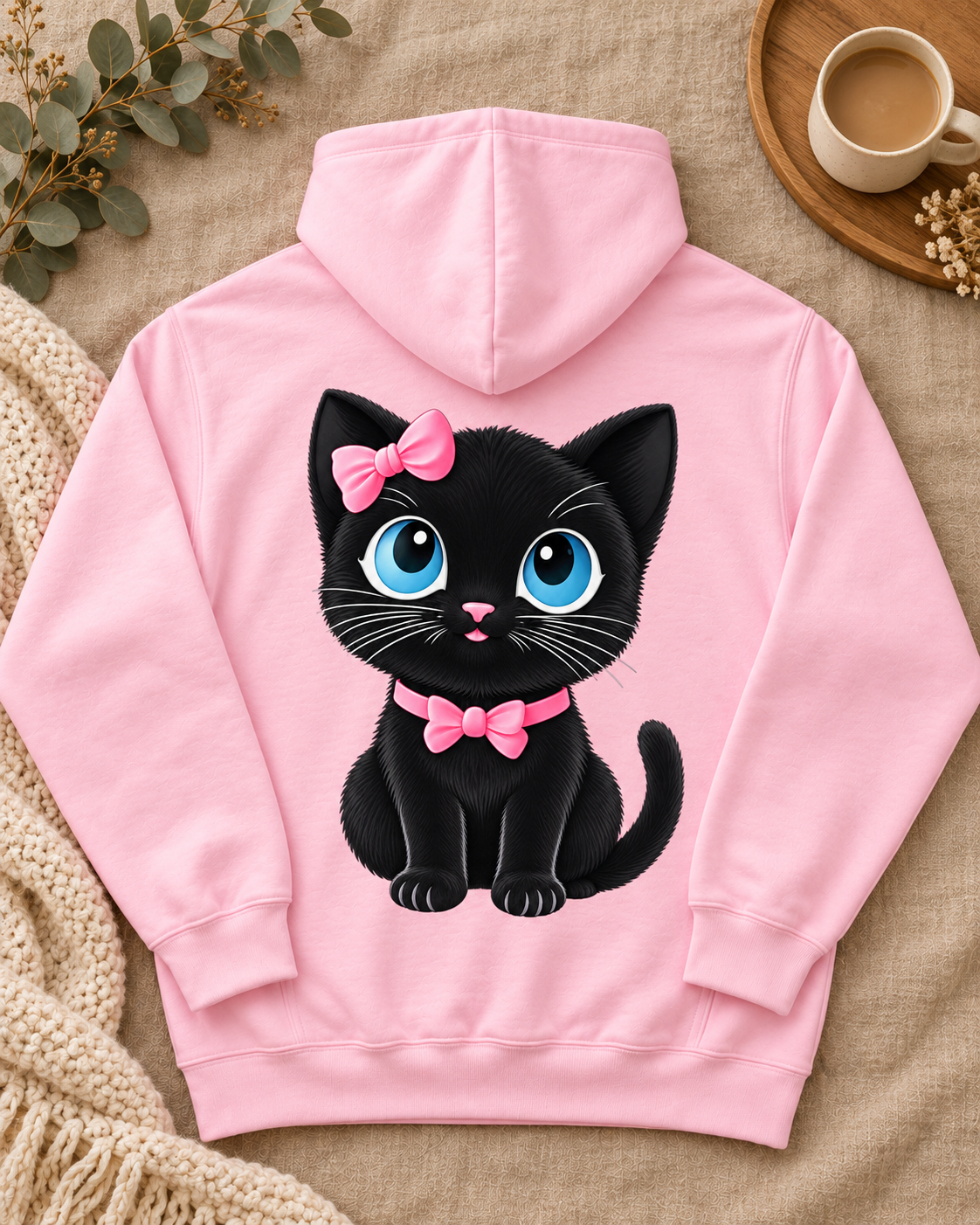 Pretty Kitty baby pink hoodie back mockup