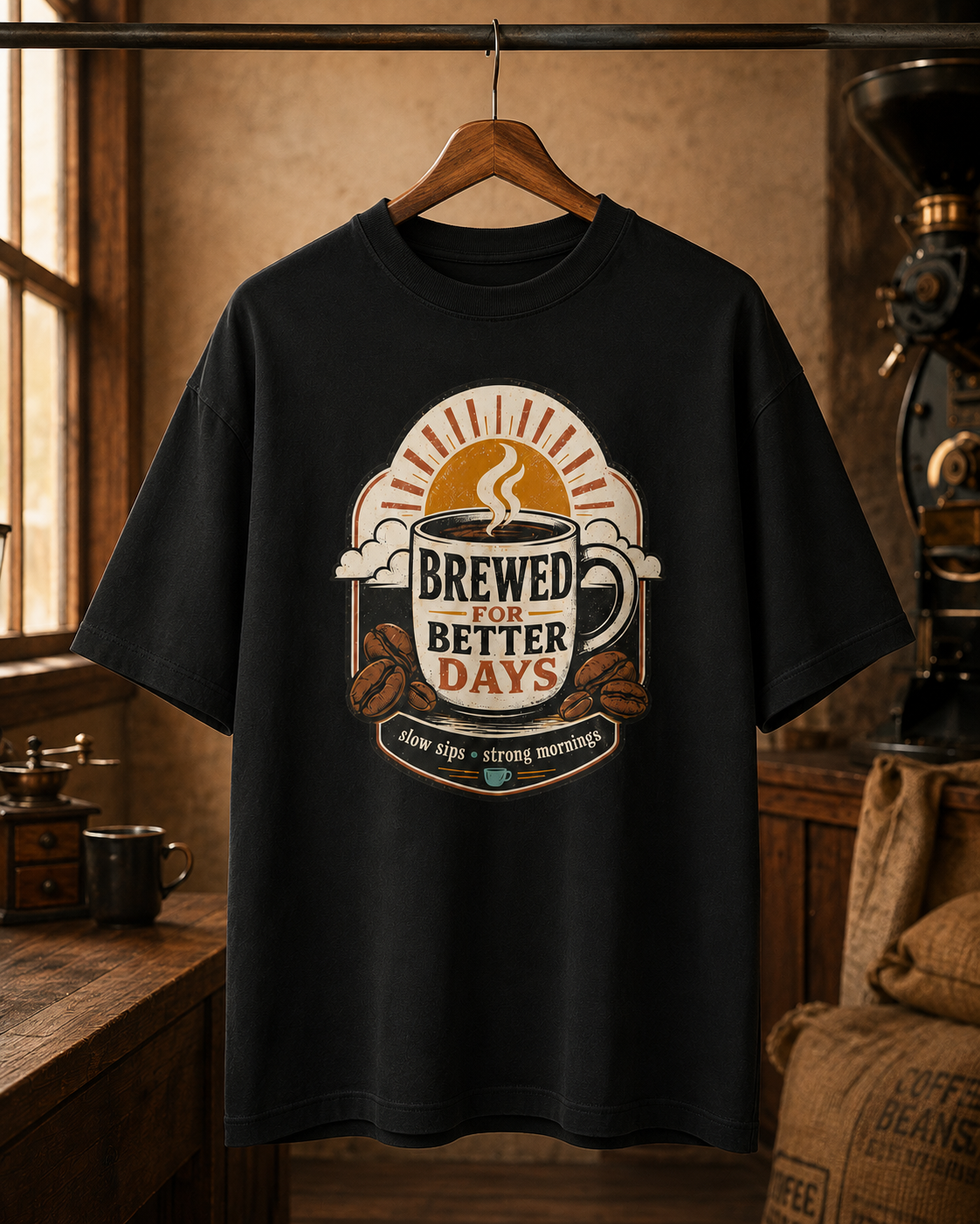 Brewed for Better Days Coffee Oversized Graphic T-Shirt