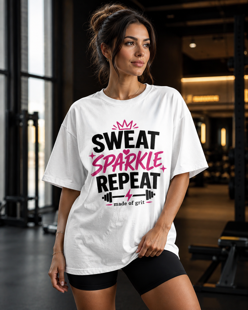 Sweat Sparkle Gym Oversized Graphic T-Shirt