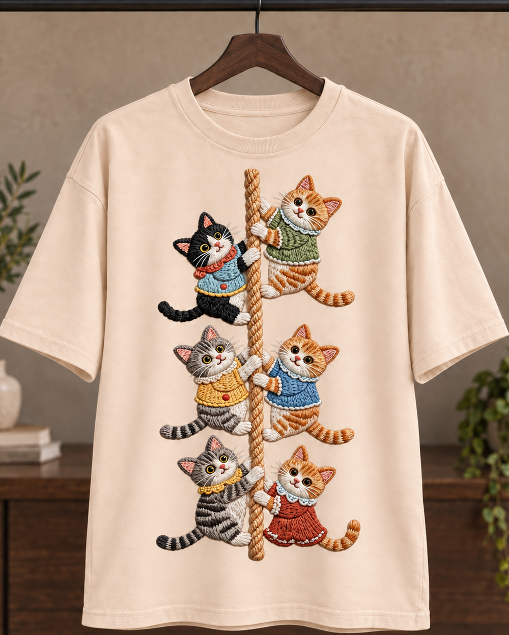 Climbing Cats Cat Lover Oversized Graphic T-Shirt