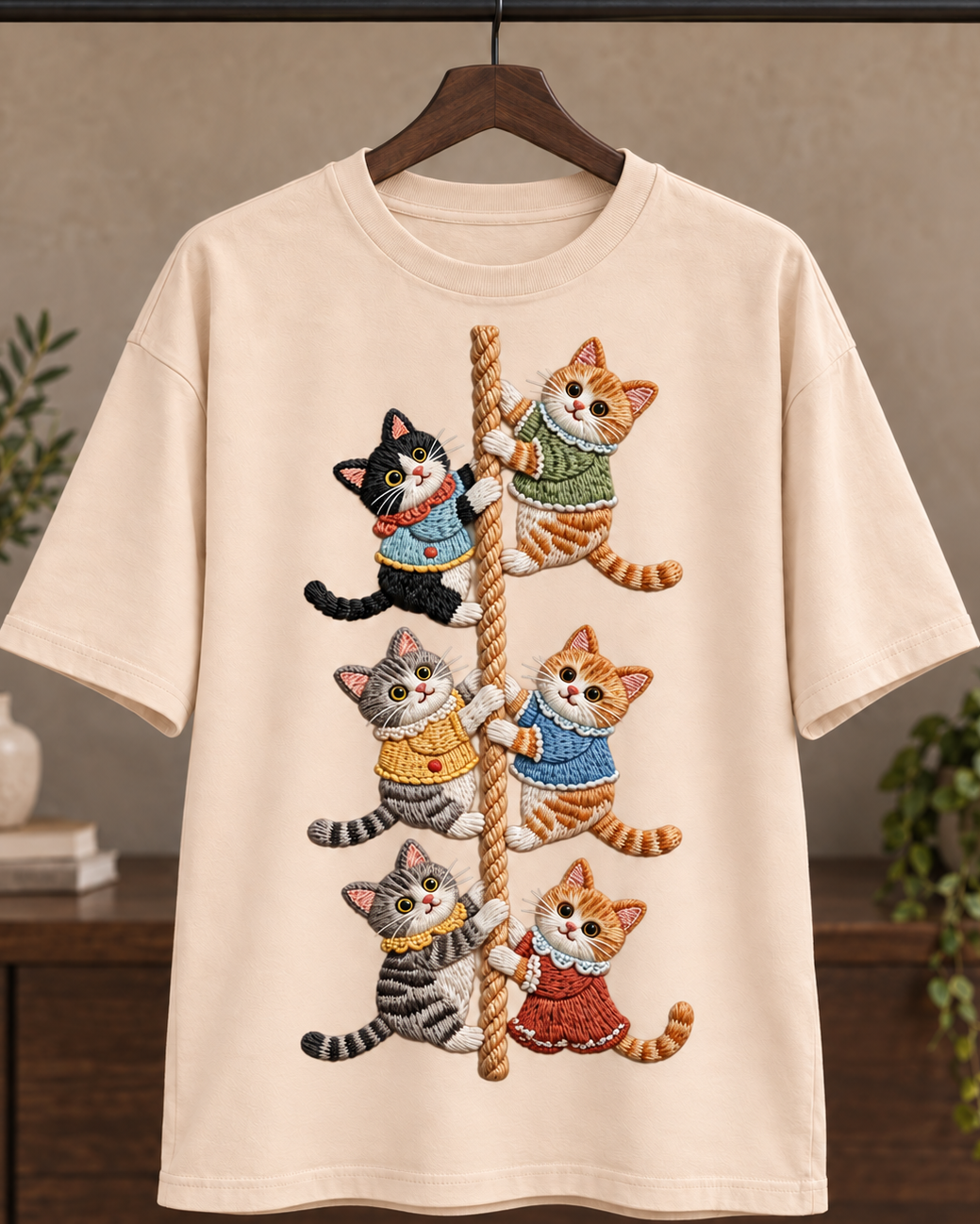 Climbing Cats Cat Lover Oversized Graphic T-Shirt