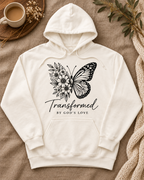 Transformed by God's Love ivory hoodie front mockup