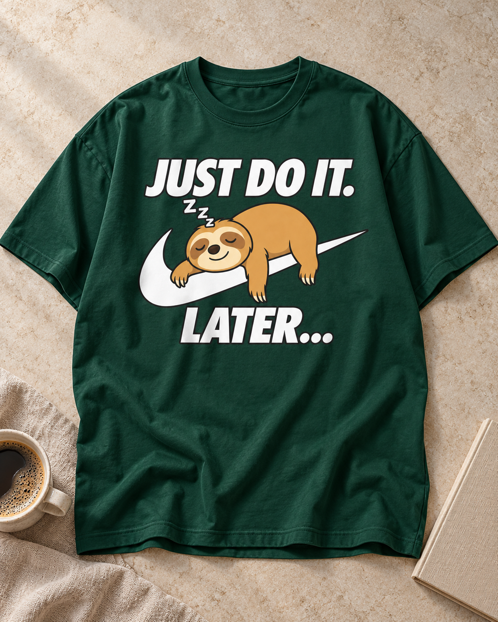 Lazy Sloth Do It Later Oversized Graphic T-Shirt