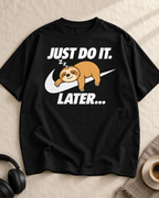 Lazy Sloth Do It Later black oversized graphic T-shirt