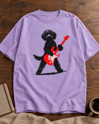 Rockstar Guitar Dog lavender oversized graphic T-shirt