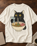 Ramen Cat Noodle Lover off white oversized graphic T-shirt