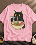Ramen Cat Noodle Lover Oversized Graphic T-Shirt