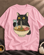 Ramen Cat Noodle Lover baby pink oversized graphic T-shirt