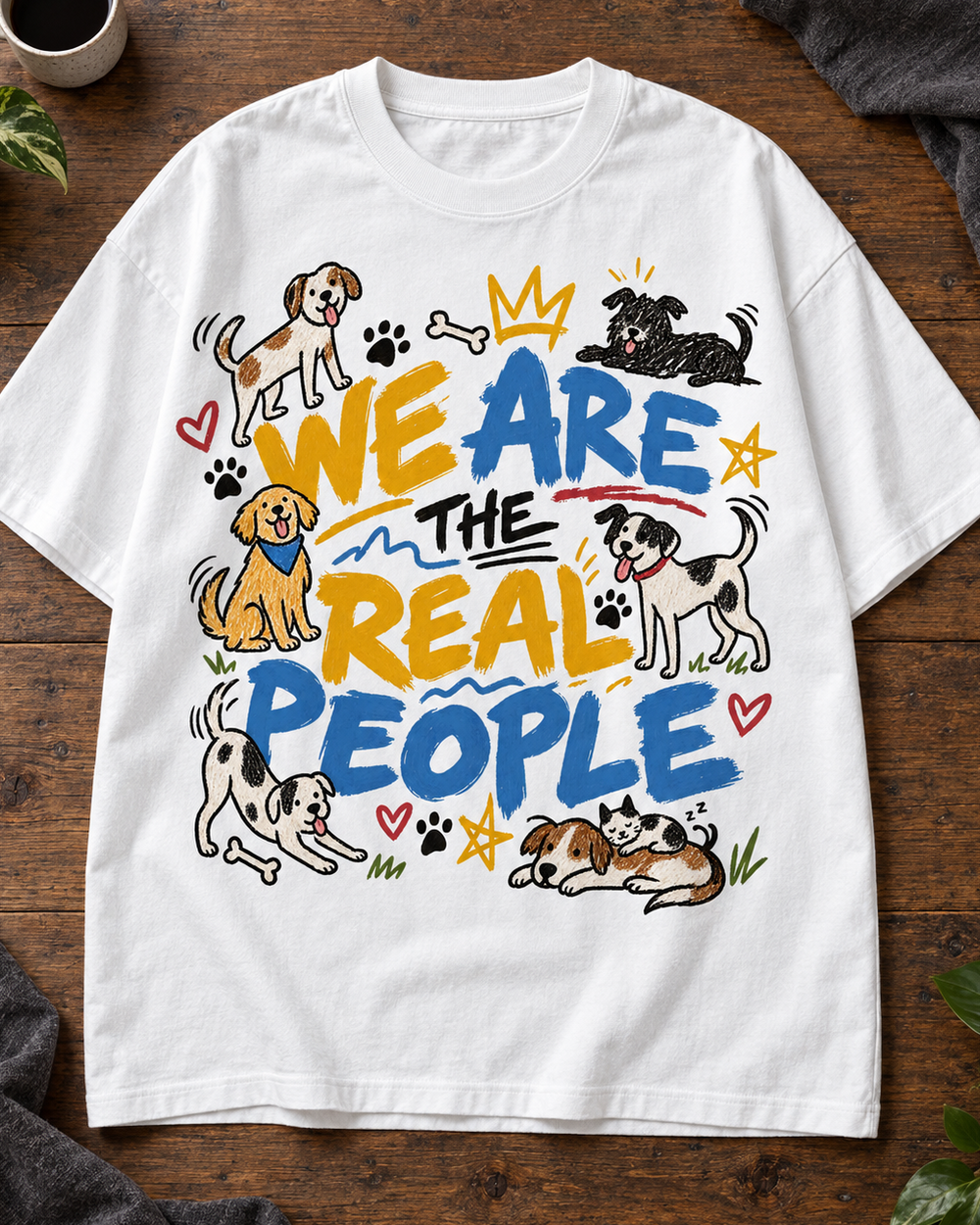 We Are the Real People Dog Lover Oversized Graphic T-Shirt