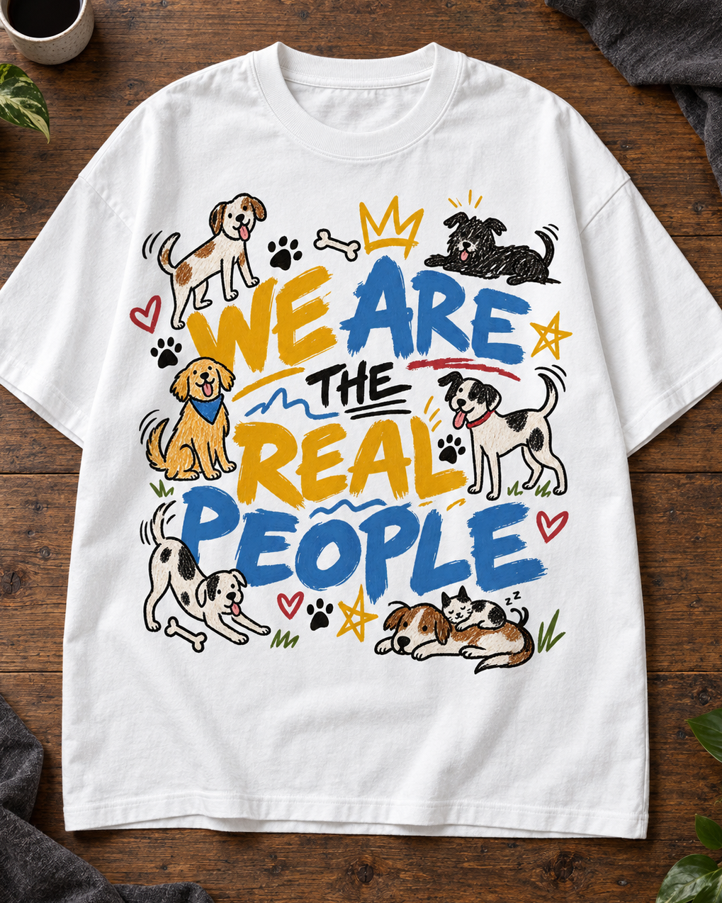 We Are the Real People Dog Lover Oversized Graphic T-Shirt