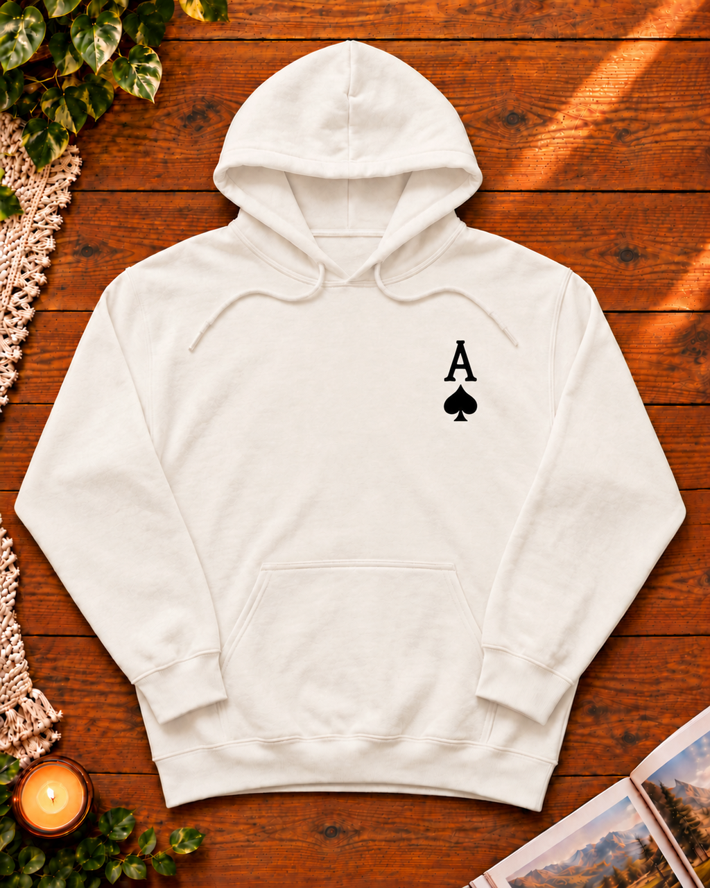 Ace of Spades Luck and Strength off white graphic hoodie front