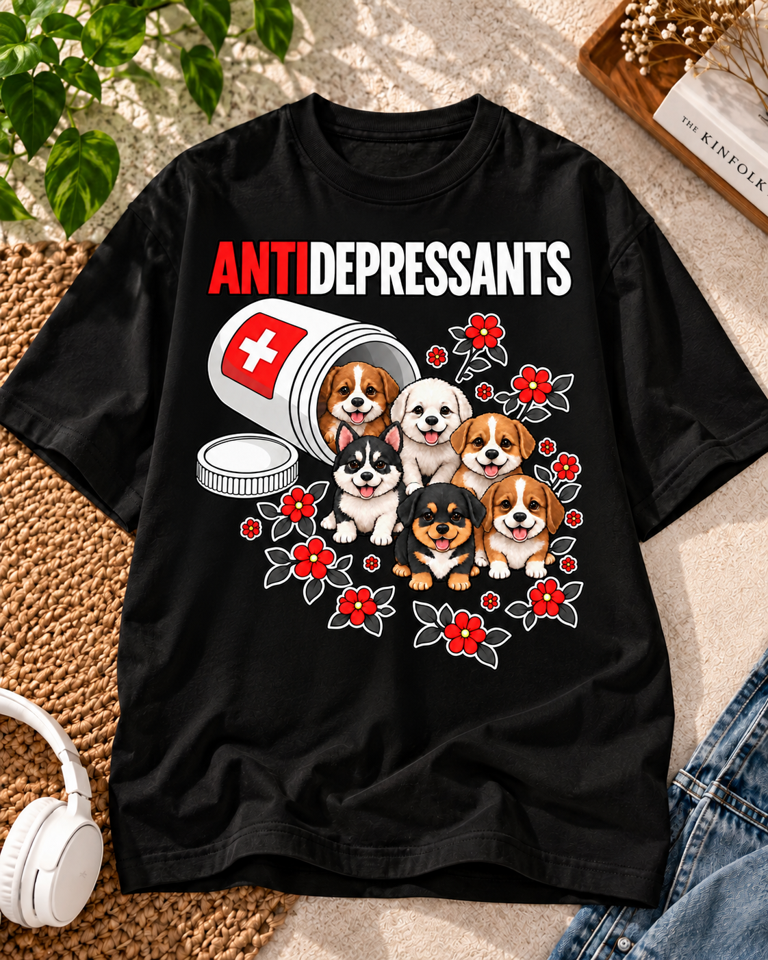 Antidepressants Dog Lover Black oversized T-shirt
