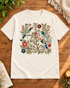 Botanical birds and flowers off white regular fit graphic T-shirt