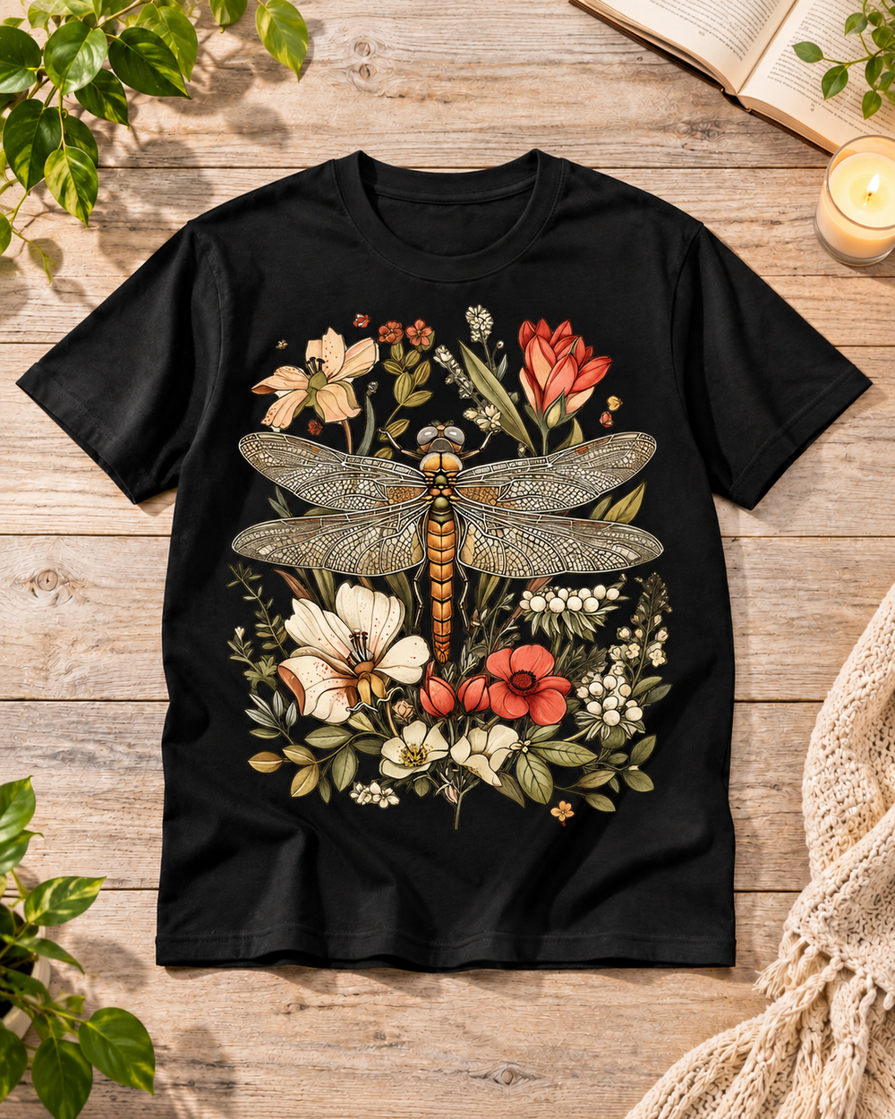 Vintage Botanical Dragonfly Regular Fit Graphic T-Shirt