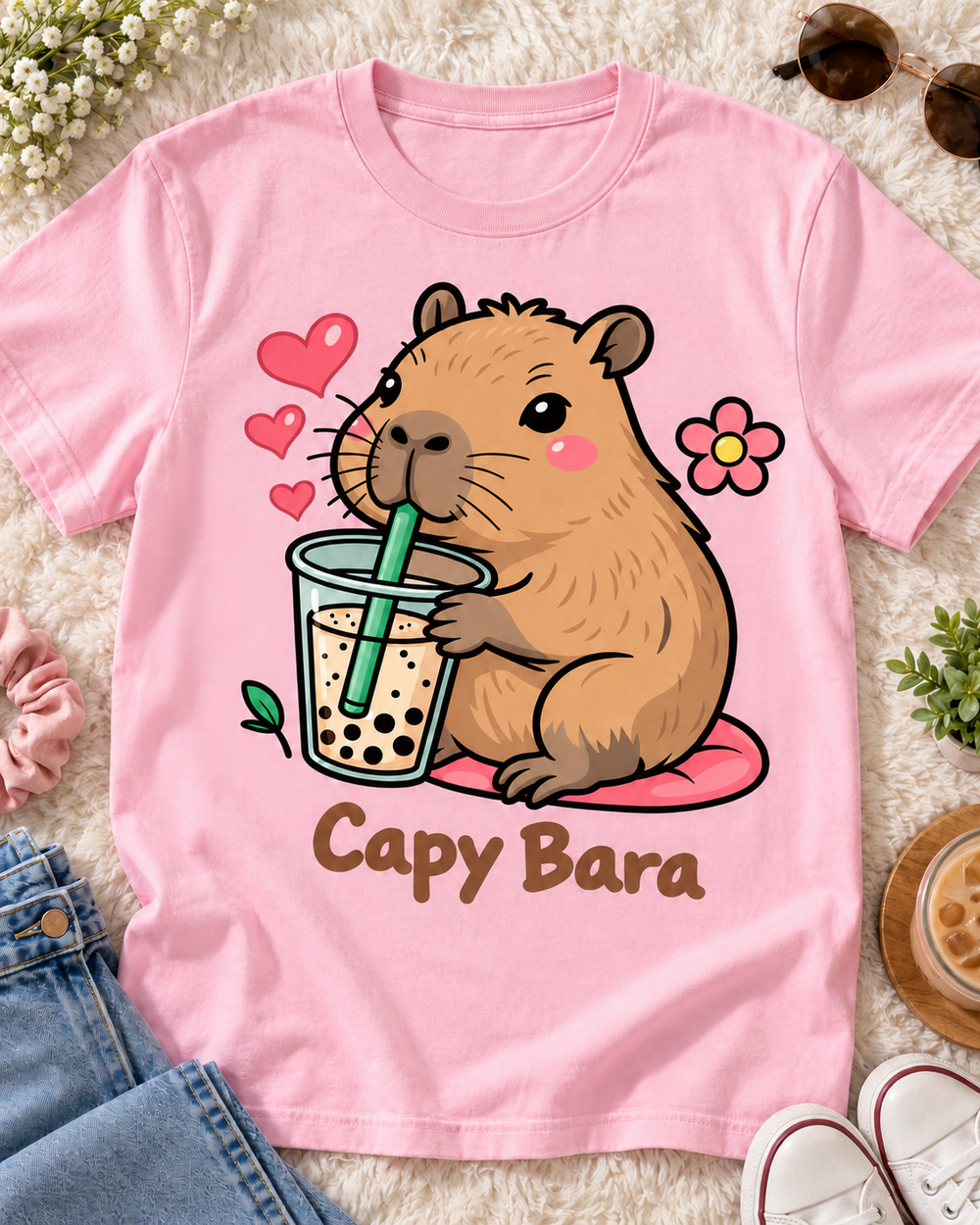 Capy Bara Bubble Tea Oversized Graphic T-Shirt