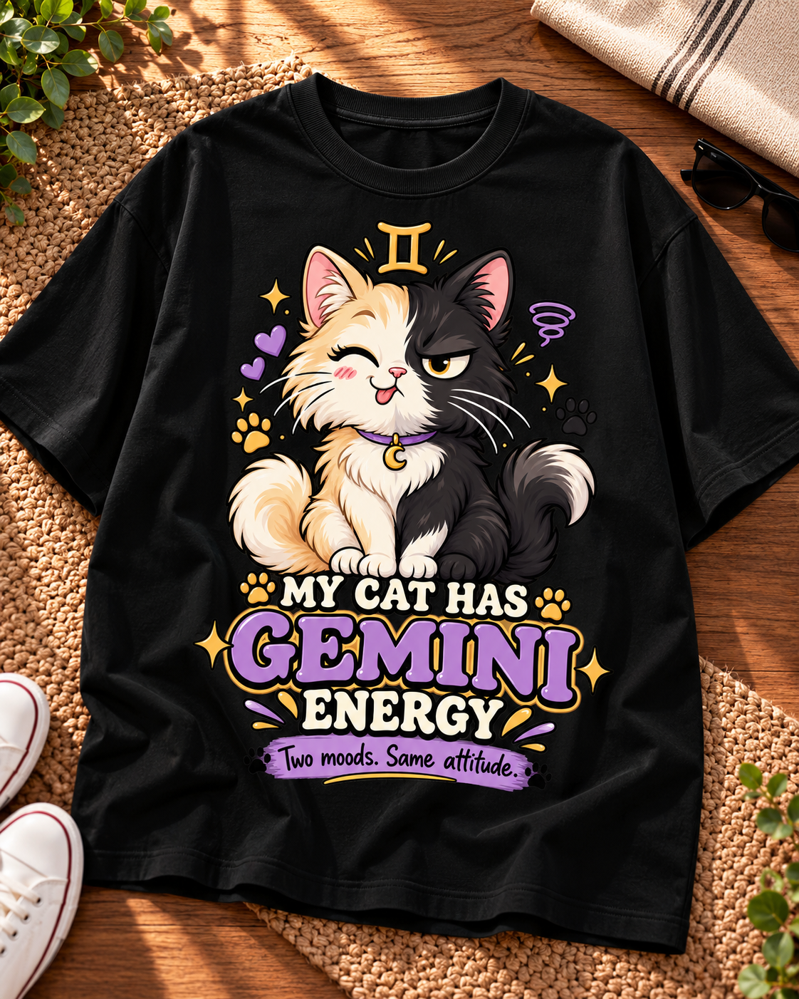 My Cat Has Gemini Energy Black oversized T-shirt