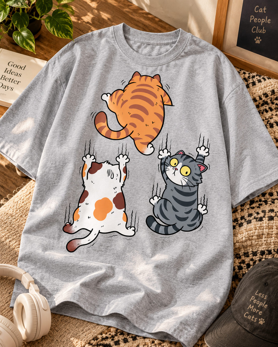 Cat Scratch Crew Cat Lover Oversized Graphic T-Shirt