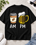 Coffee AM Beer PM Humor Oversized Graphic T-Shirt