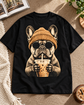 Coffee Bulldog Dog Lover Oversized Graphic T-Shirt