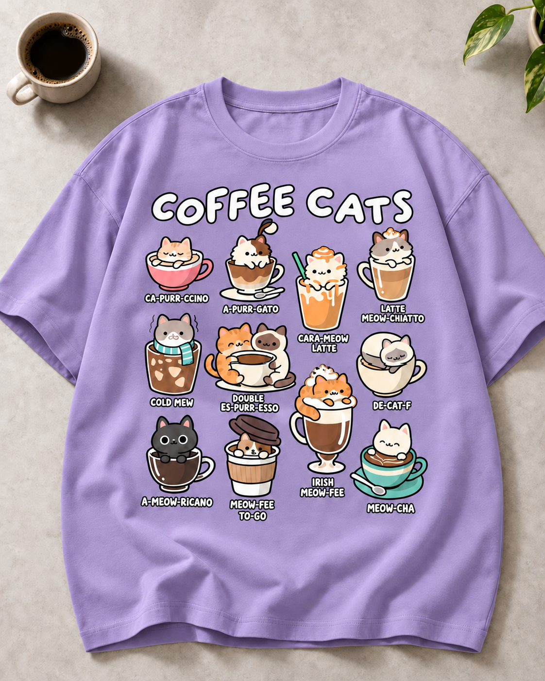 Coffee Cats Lavender oversized T-shirt