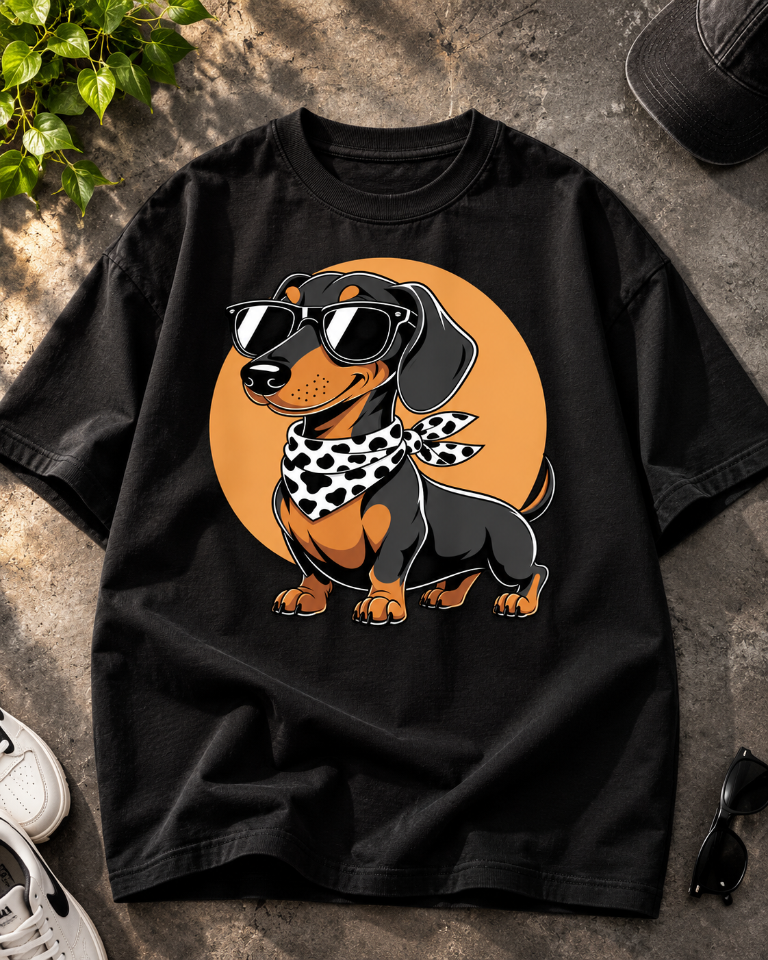 Cool Dachshund Black oversized T-shirt