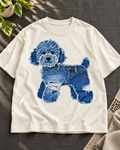 Denim Puppy Dog Lover Oversized Icon Graphic T-Shirt