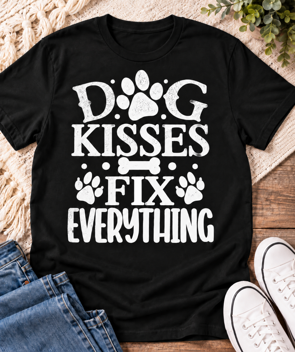 Dog Kisses Fix Everything Dog Lover Oversized Graphic T-Shirt