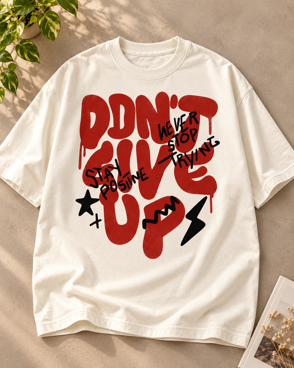 Don't Give Up off white oversized T-shirt