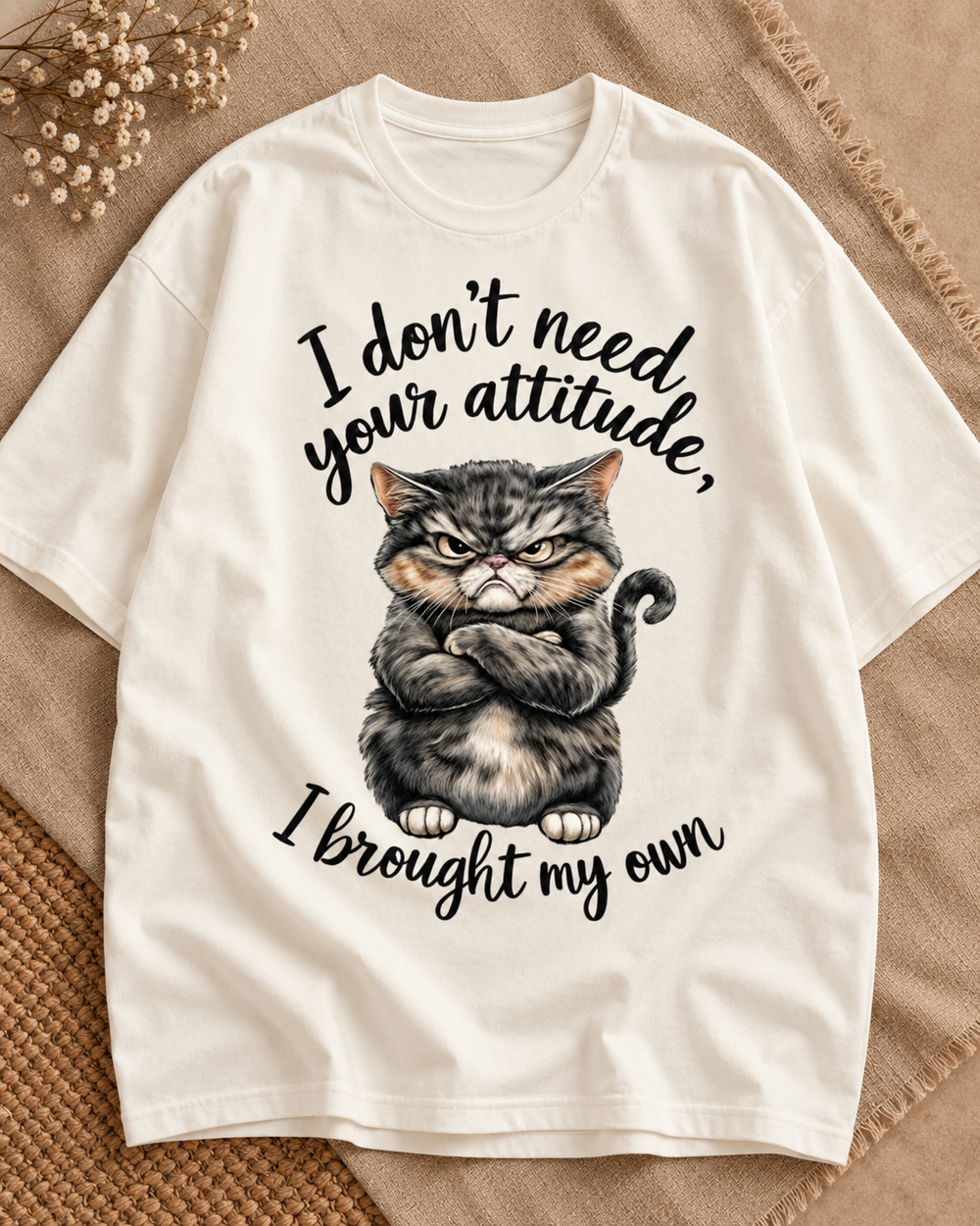 I Don't Need Your Attitude Cat Lover Oversized Graphic T-Shirt