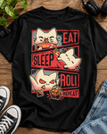 Eat Sleep Roll Repeat Cat Gamer Oversized Graphic T-Shirt