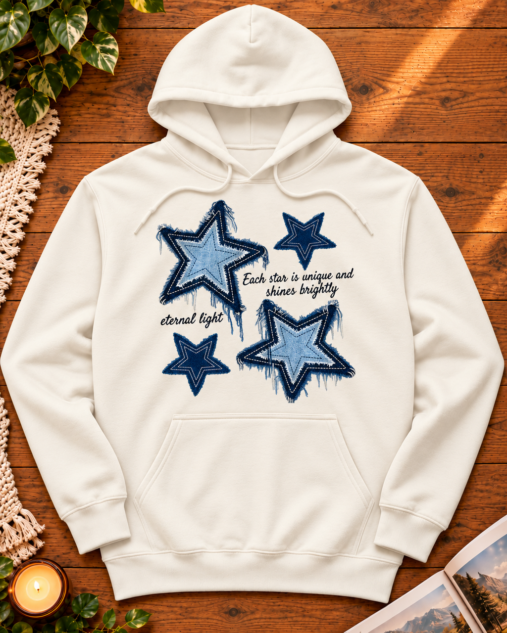 Eternal Light denim stars off-white hoodie front