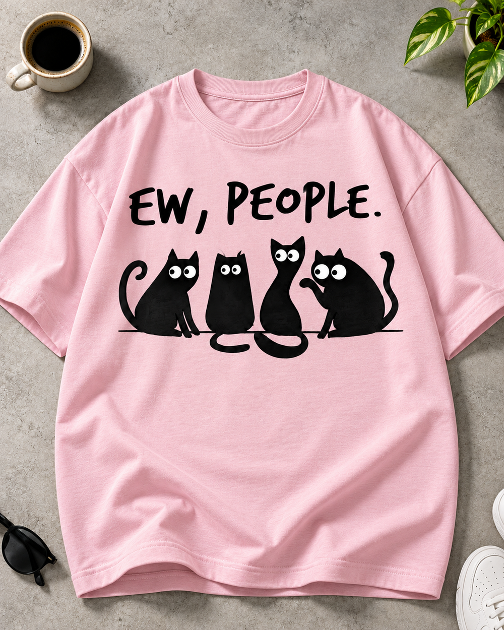 Ew People Cat Lover Oversized Graphic T-Shirt