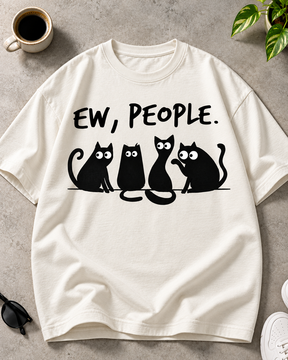 Ew People Cat Lover Oversized Graphic T-Shirt