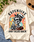 Expensive and Talks Back Humor Oversized Graphic T-Shirt