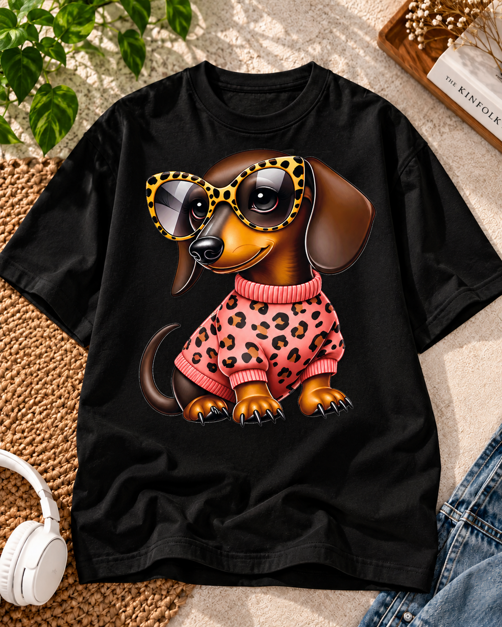 Fashion Dachshund Black oversized T-shirt