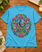 Festive peacock lotus diya baby blue regular fit graphic T-shirt