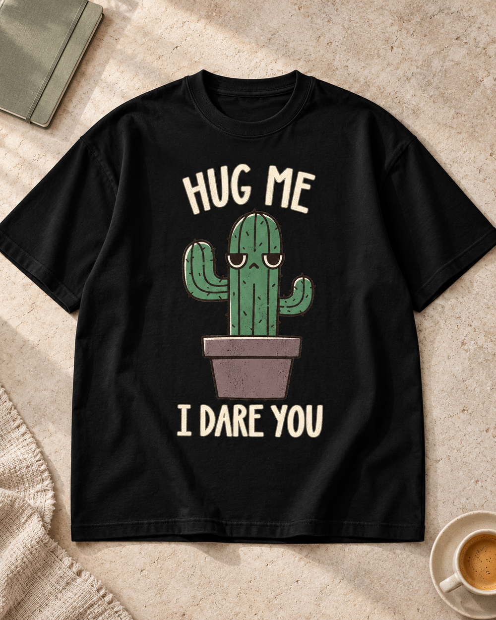 Hug Me I Dare You Cactus Oversized Graphic T-Shirt