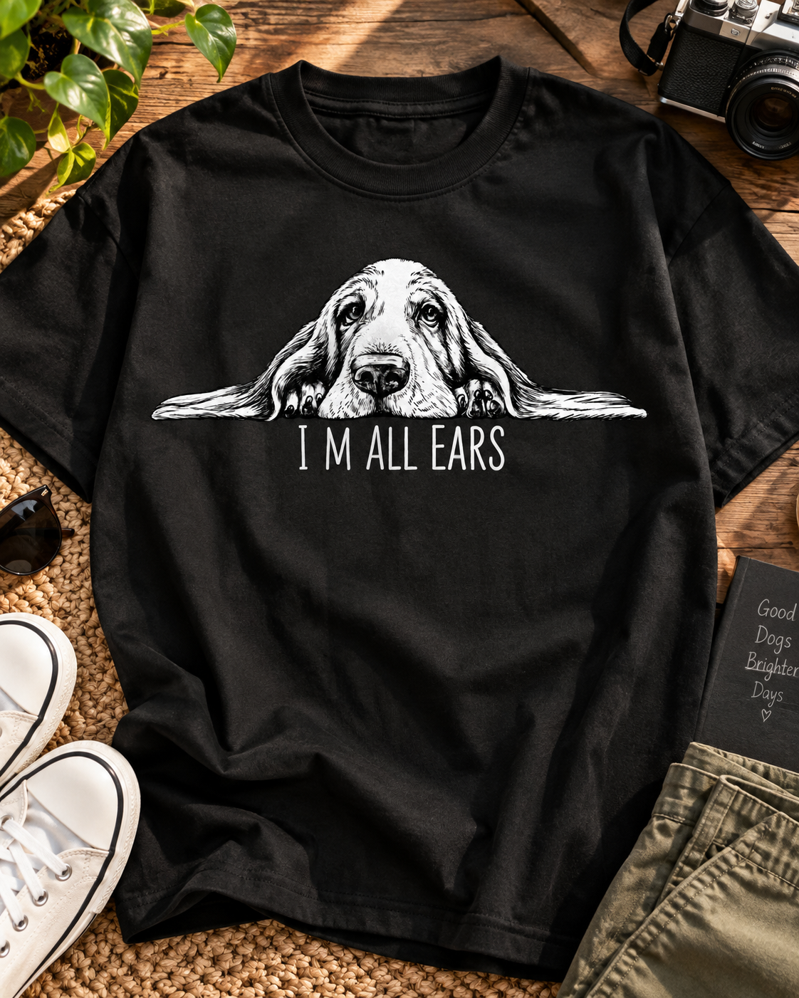 I'm All Ears dog black oversized T-shirt