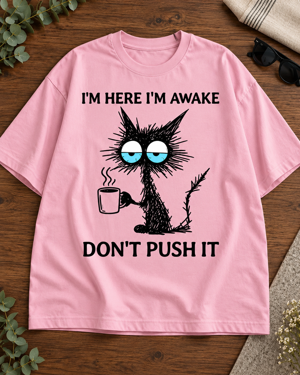 I'm Here I'm Awake Don't Push It Baby Pink oversized T-shirt