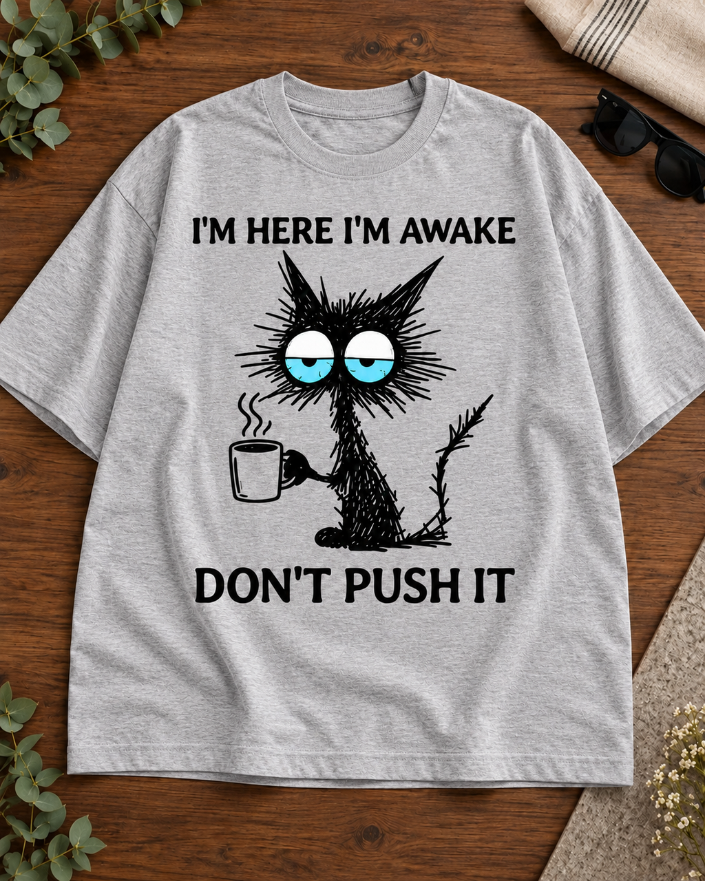 I'm Here I'm Awake Don't Push It Grey Melange oversized T-shirt