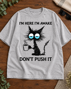 I'm Here I'm Awake Don't Push It Grey Melange oversized T-shirt