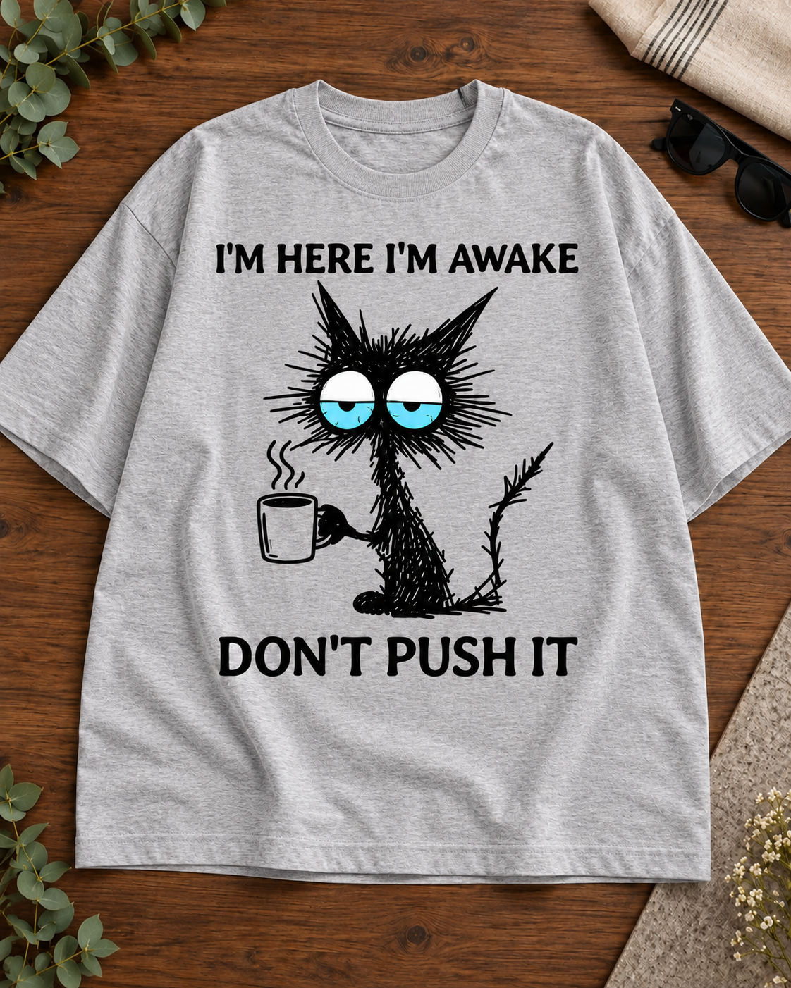 I'm Here I'm Awake Don't Push It Grey Melange oversized T-shirt