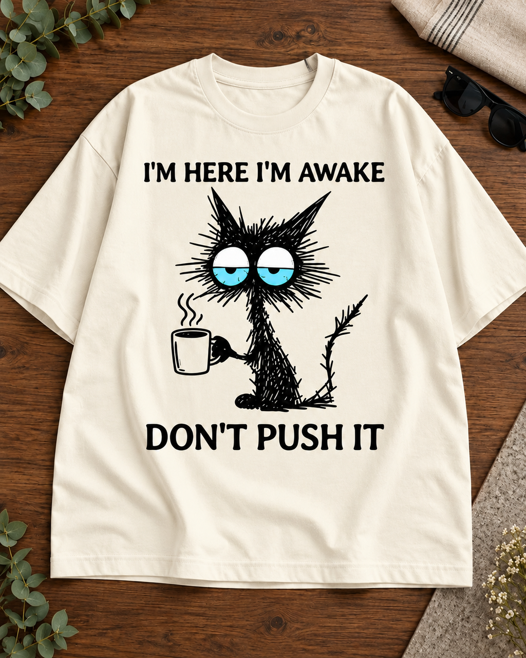 I'm Here I'm Awake Don't Push It Off White oversized T-shirt