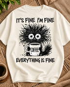 It's Fine I'm Fine Coffee Cat Oversized Graphic T-Shirt