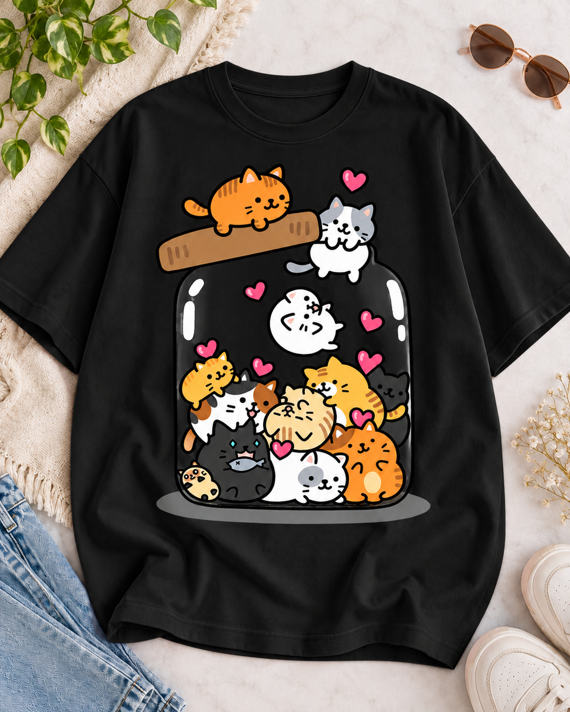 Jar Full of Cats Cat Lover Oversized Graphic T-Shirt