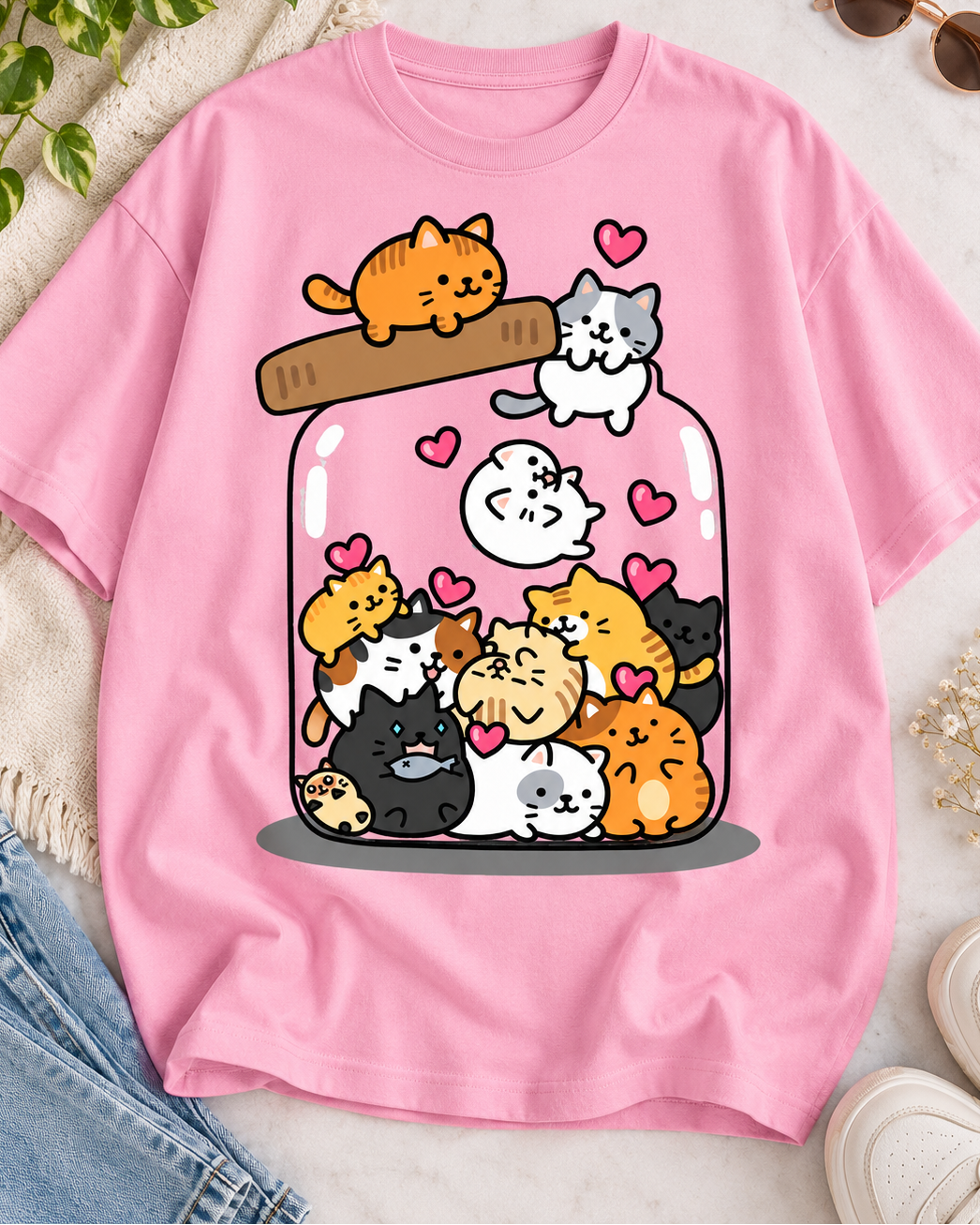 Jar Full of Cats Cat Lover Oversized Graphic T-Shirt
