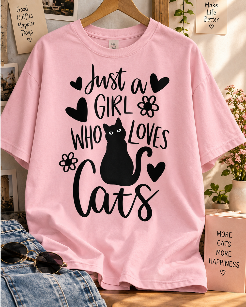Just a Girl Who Loves Cats Oversized Graphic T-Shirt - Off White