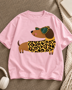 Leopard Style Dachshund Baby Pink oversized T-shirt